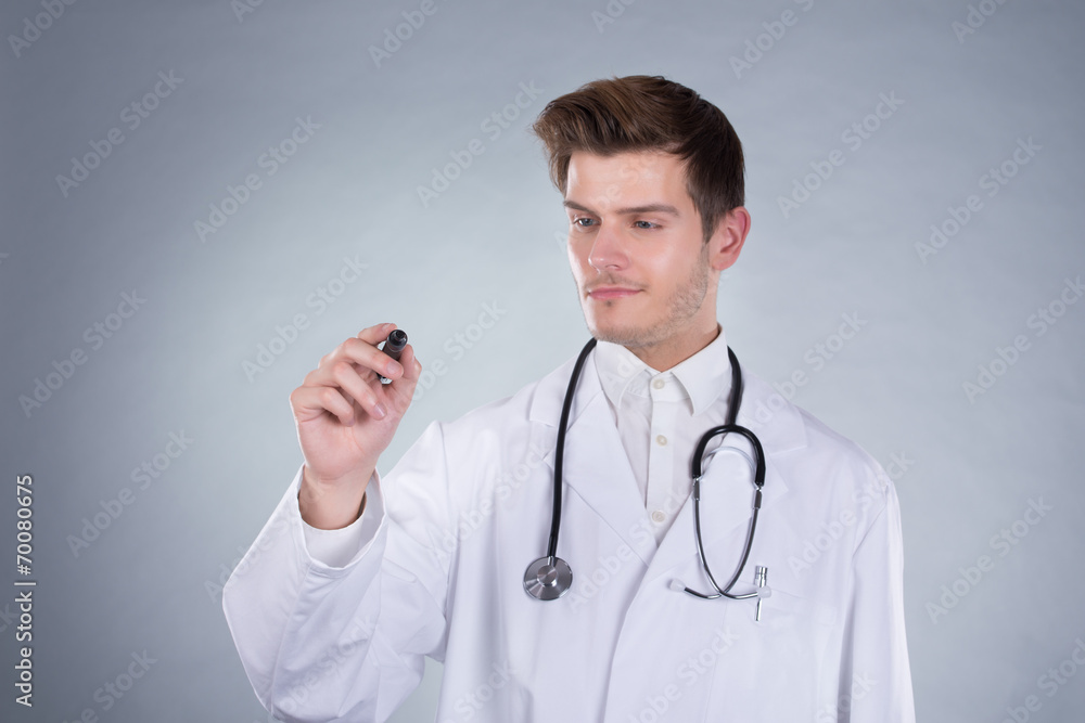 Doctor Writing On Transparent Screen