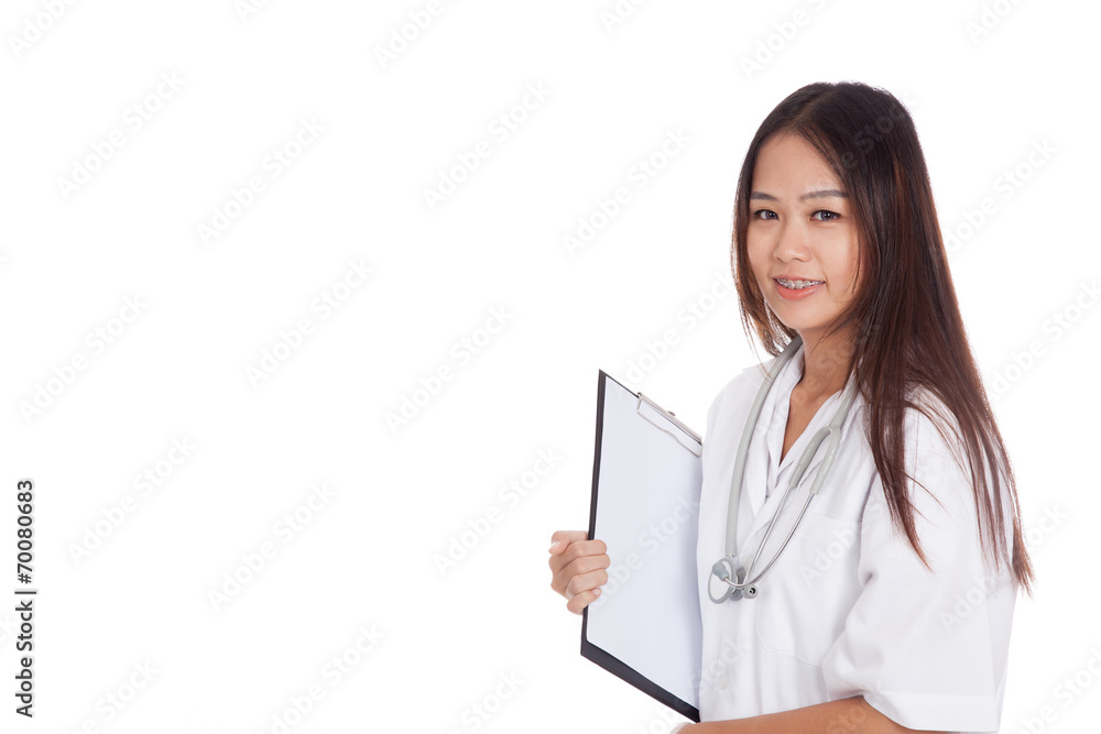 Young Asian female doctor hold a clipboard Young Asian female doctor hold a clipboard