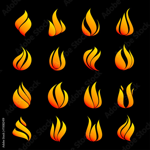Icon set fire color on black background vector illustration