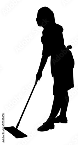 Silhouette Man Sweeping Floor With Mop