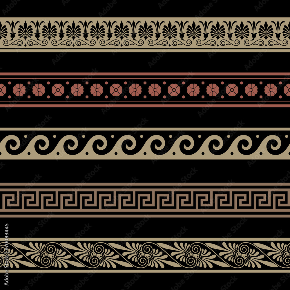 Greek patterns. Border decoration elements. Seamless vector file