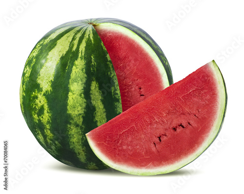 Big watermelon and slice isolated on white background