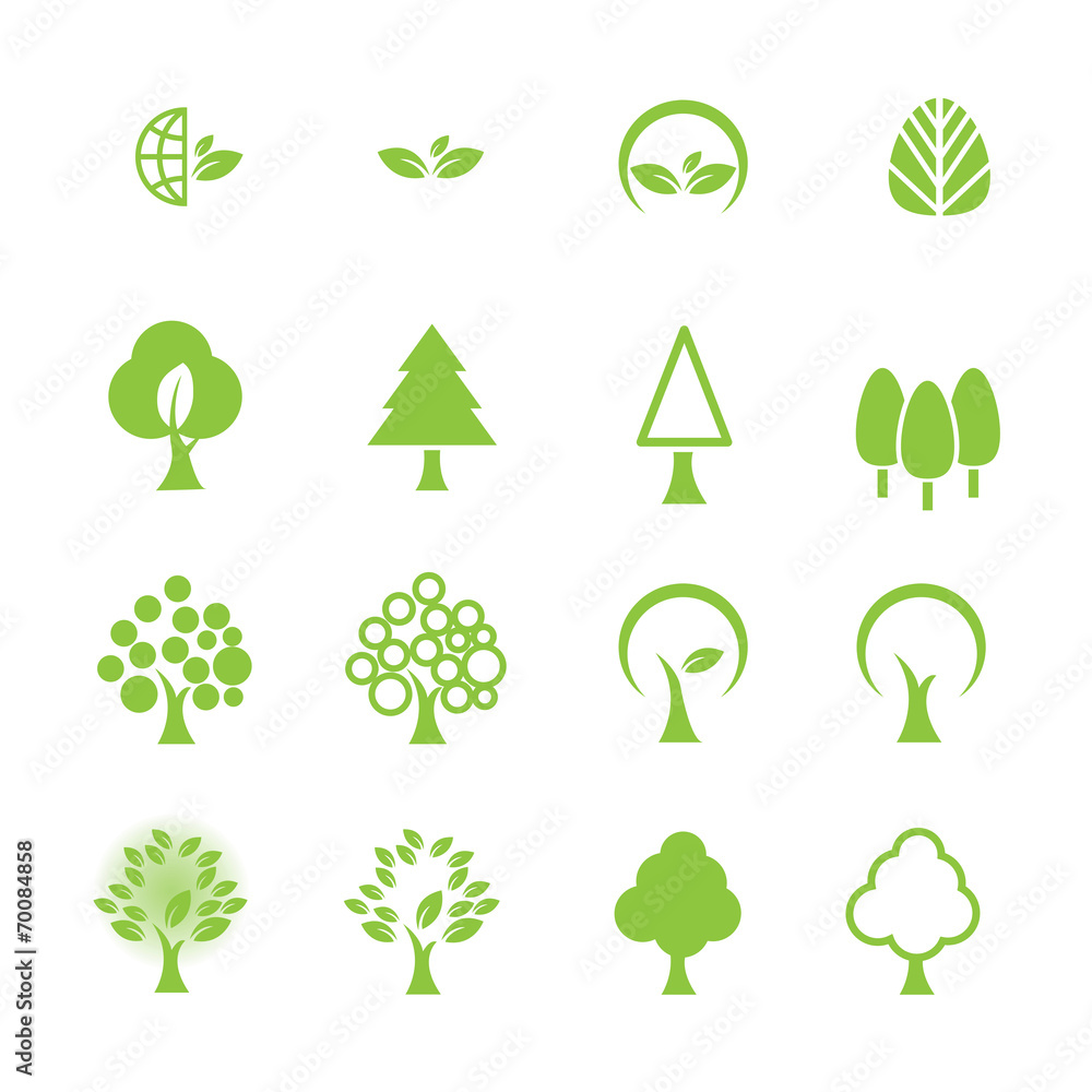 Obraz premium zestaw ikon drzewa