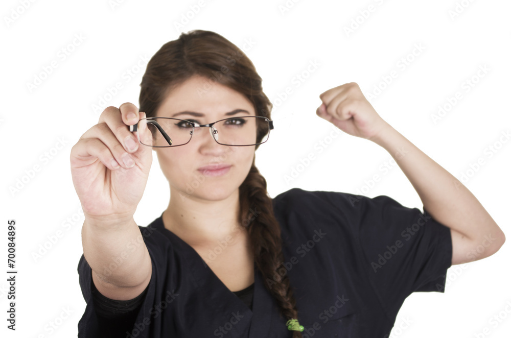 Beautiful young friendly happy hispanic woman wearing nurse Beautiful young friendly happy hispanic woman wearing nurse