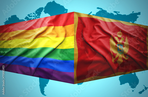 Waving Montenegrin and Gay flags