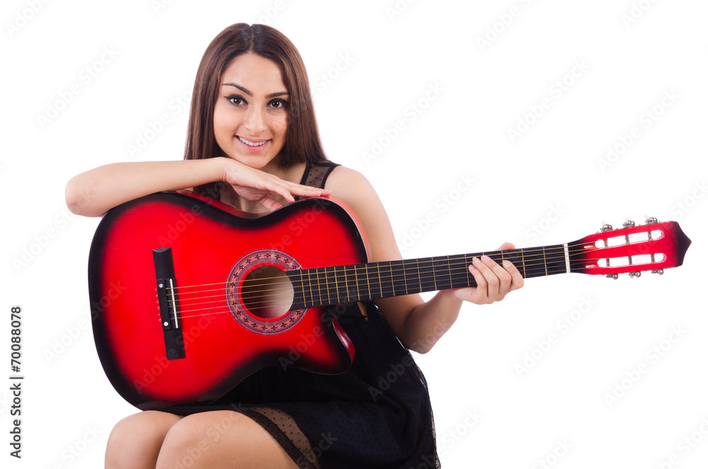 Fototapeta premium Woman guitar player isolated on the white