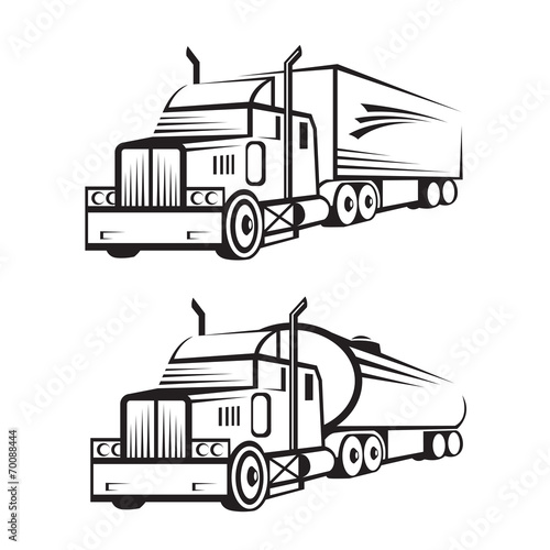 monochrome set of a truck with trailer and tank truck
