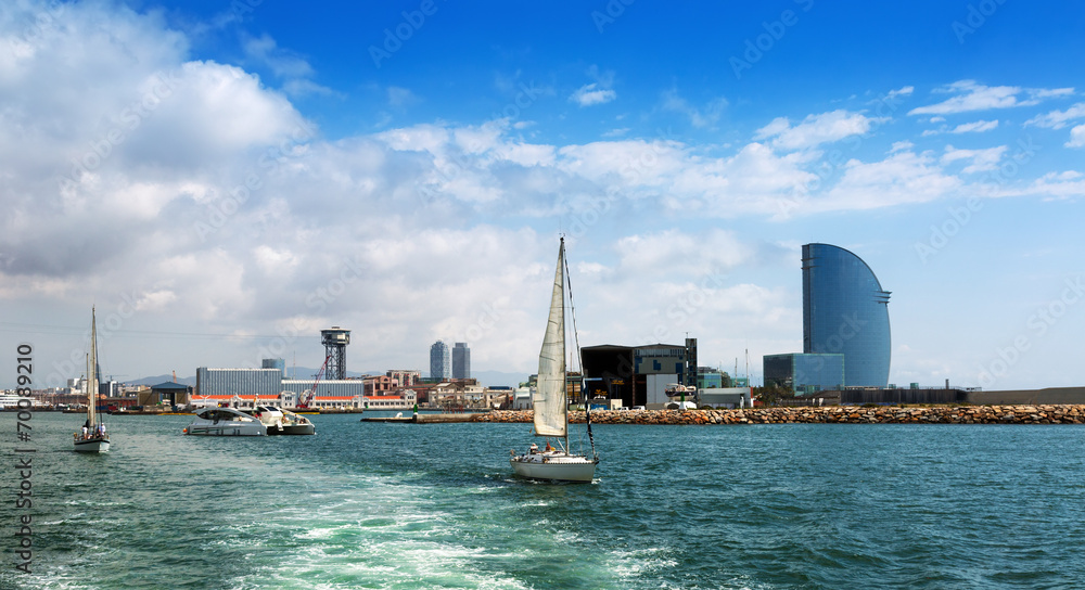 Barceloneta from sea side. Barcelona, Spain