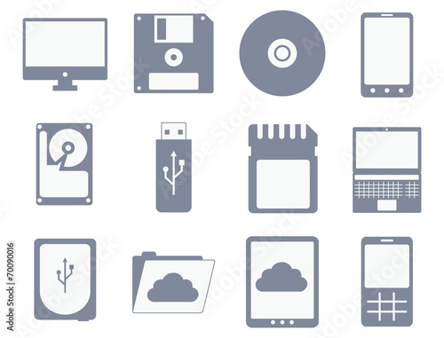 vector icon set of different storage and computer devices