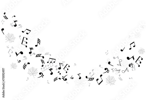vector musical notes background with leaves