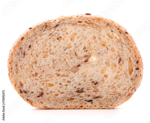 Slice of fresh white grained bread isolated on white background