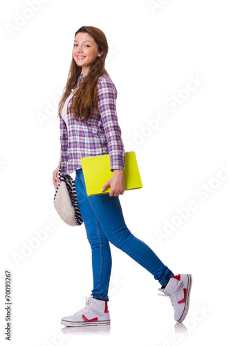 Young student with books isolated on the white