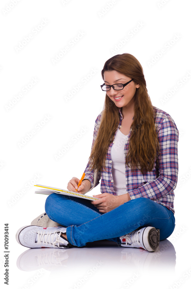 Young student with books isolated on the white Young student with books isolated on the white