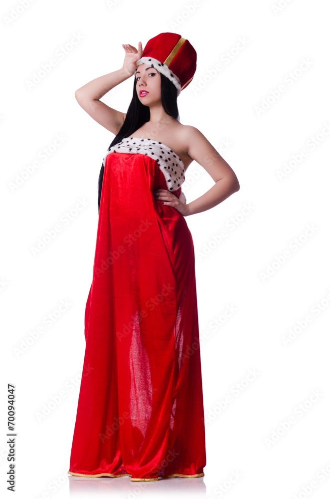 Queen in red dress isolated on the white background