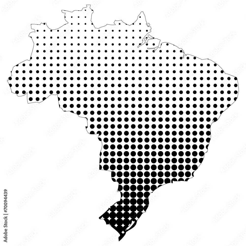 Illustration of map with halftone dots - Brazil.