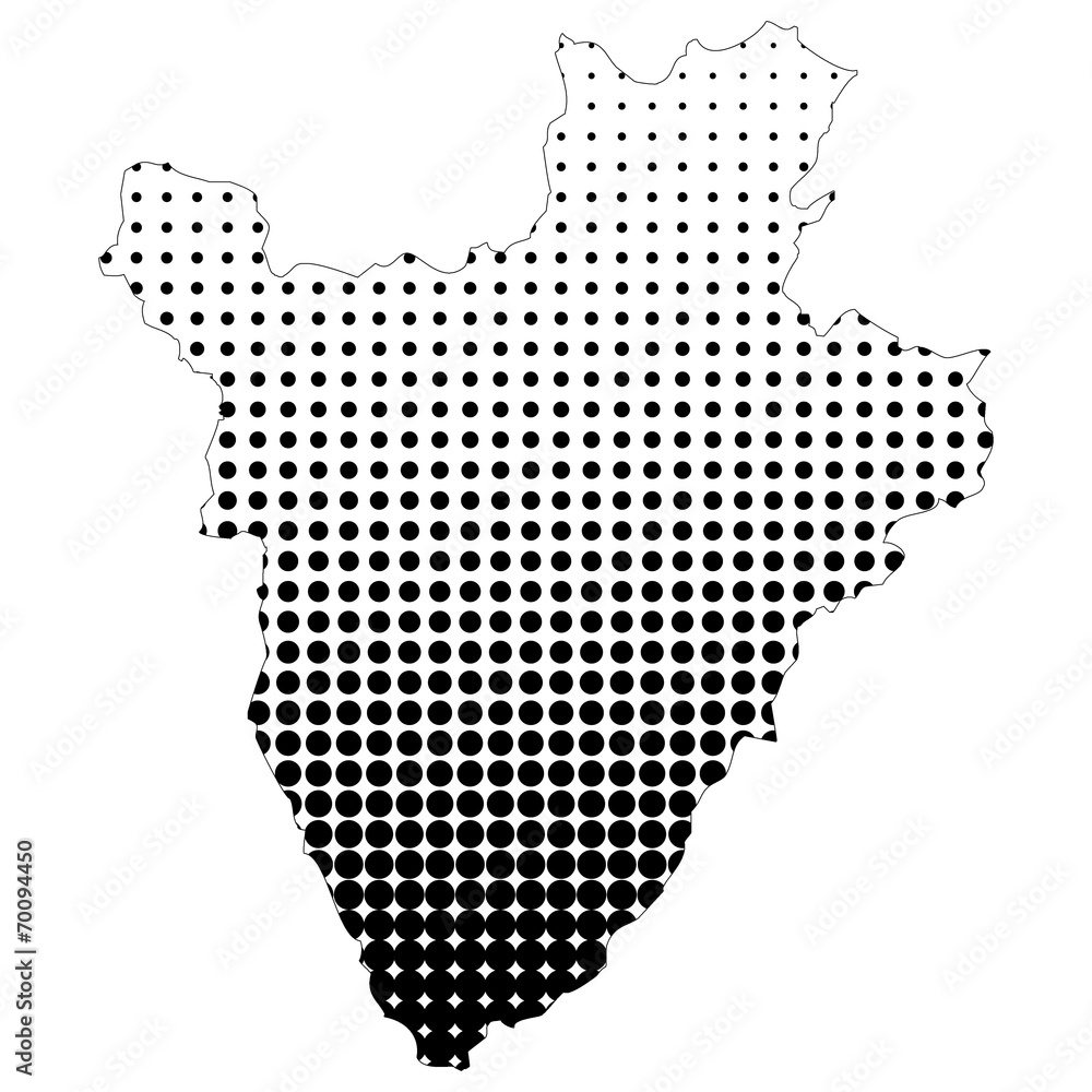 Illustration of map with halftone dots - Burundi.