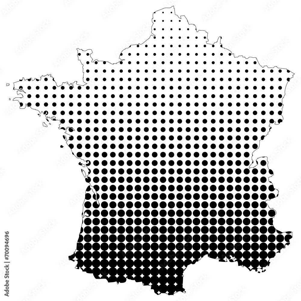 Illustration of map with halftone dots - France.