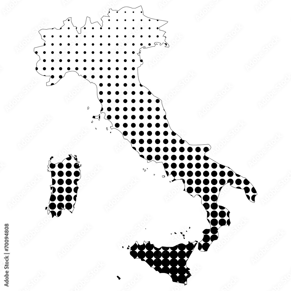 Illustration of map with halftone dots - Italy.