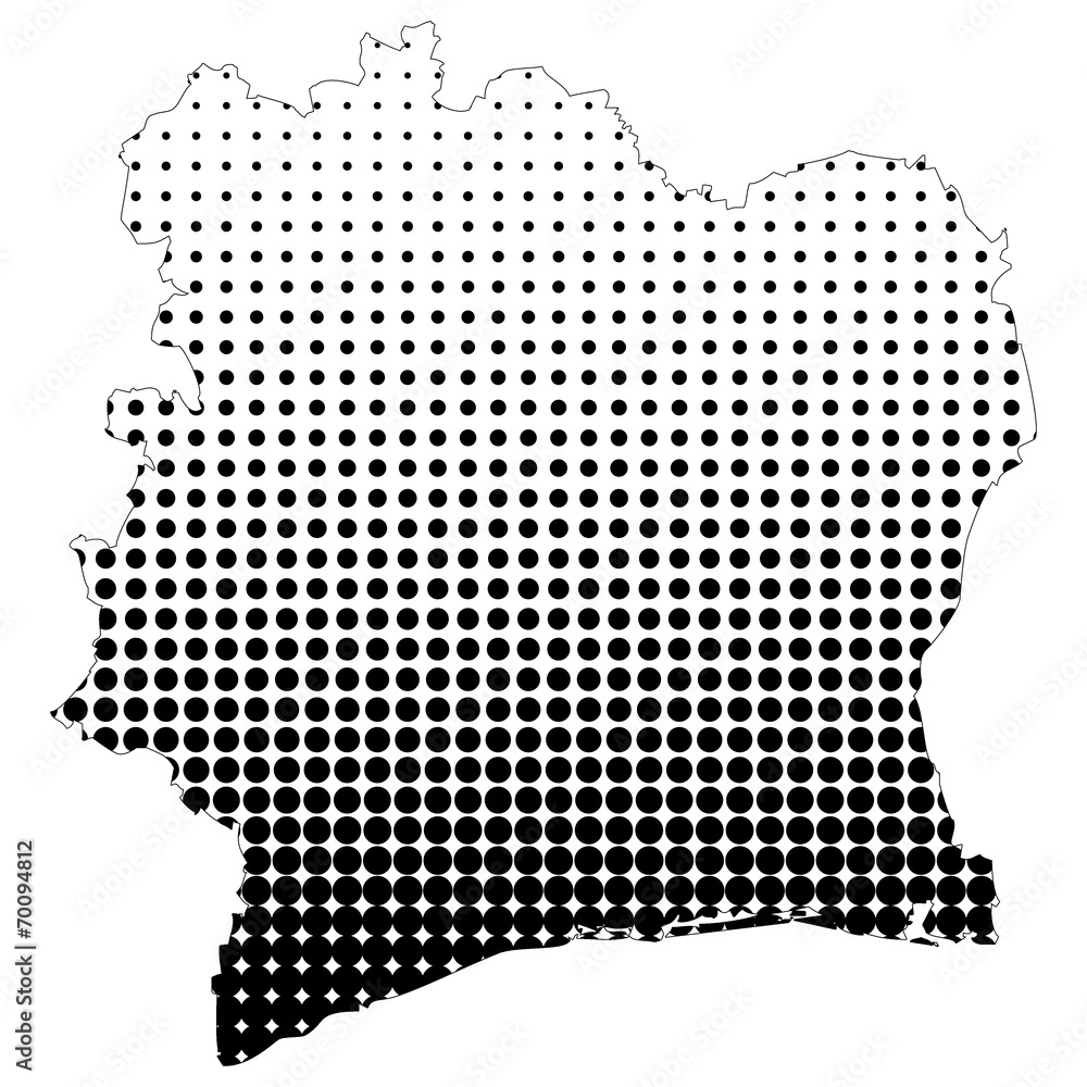 Illustration of map with halftone dots - Ivory Coast.