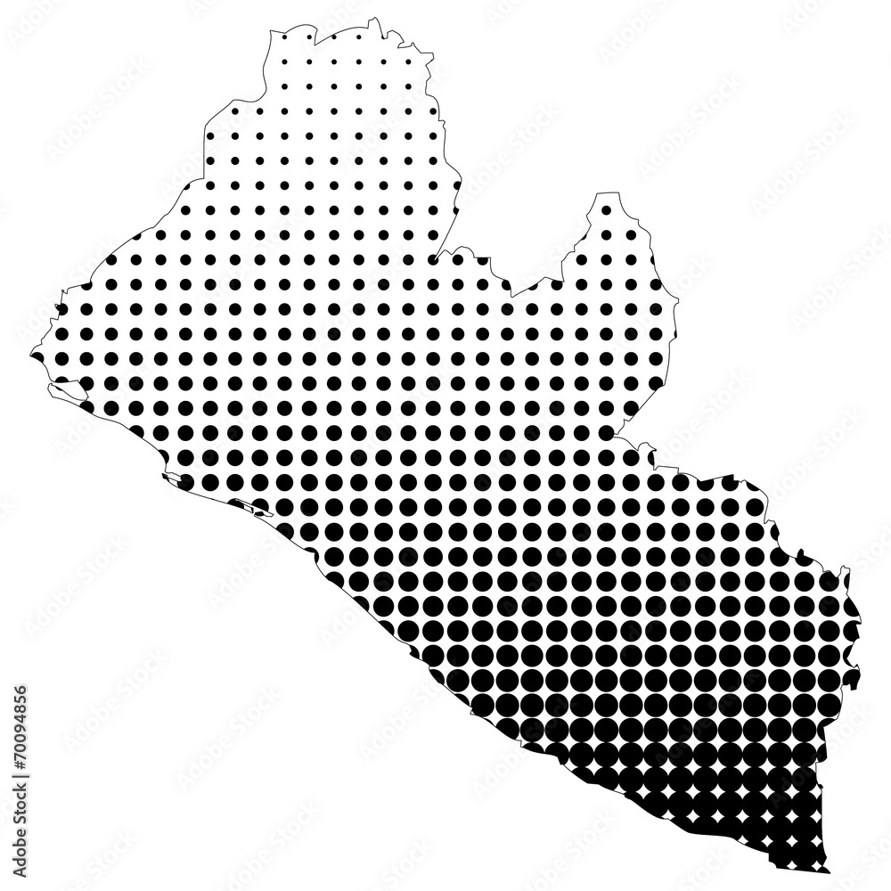 Illustration of map with halftone dots - Liberia.