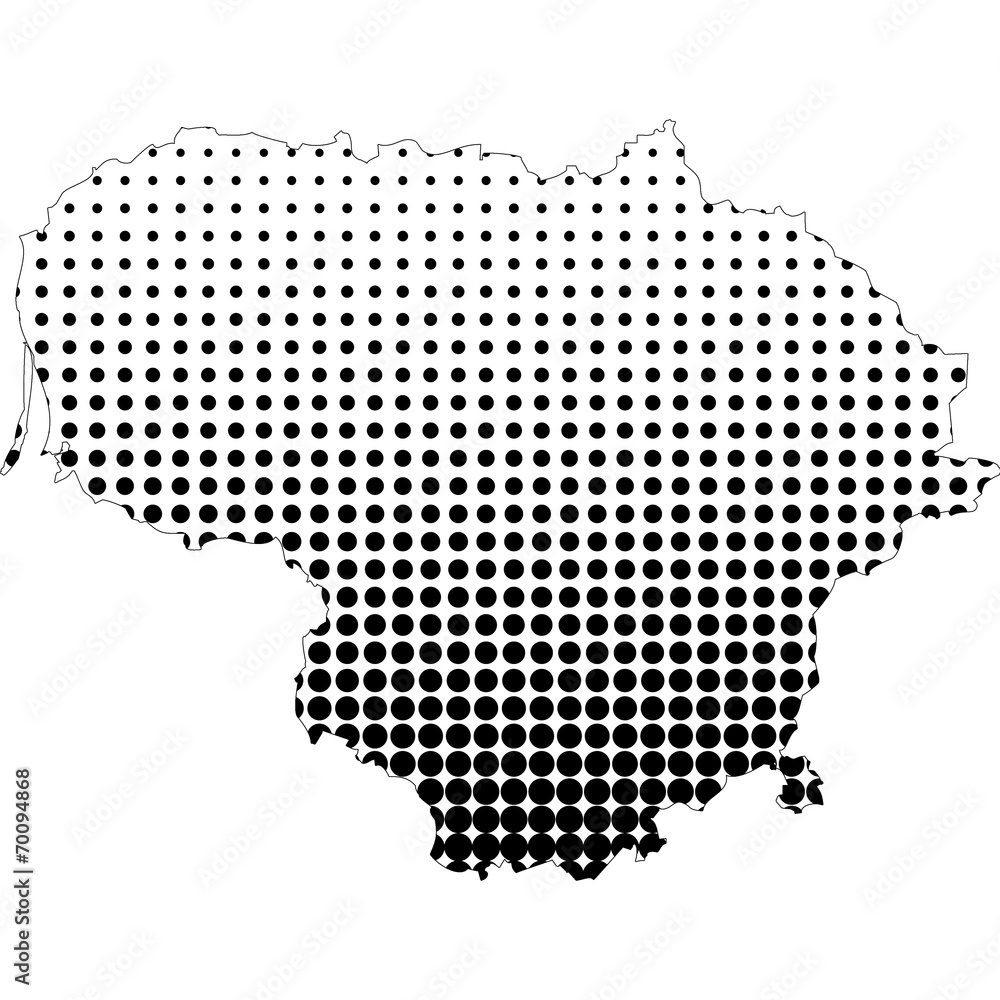 Illustration of map with halftone dots - Lithuania.
