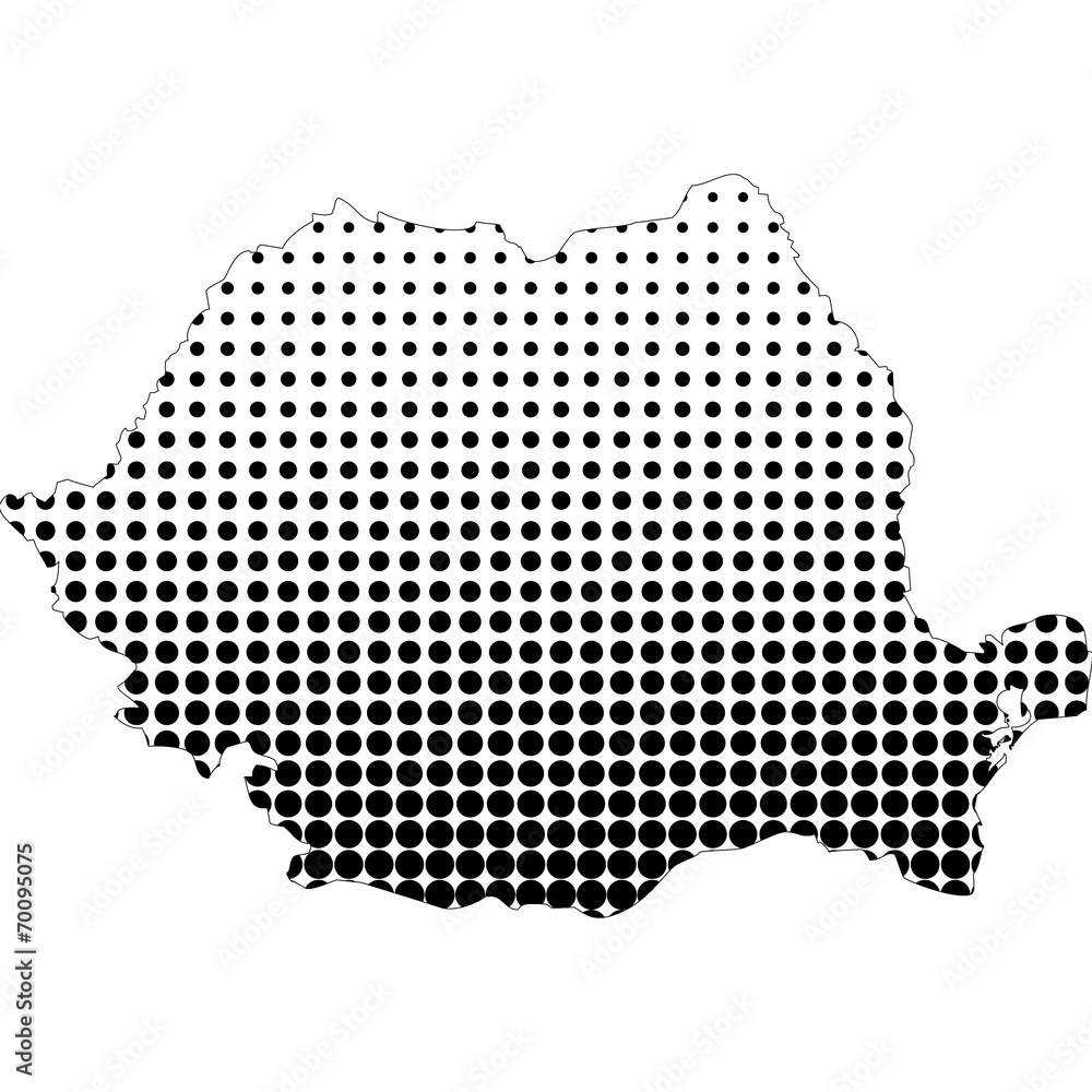 Fototapeta premium Illustration of map with halftone dots - Romania.