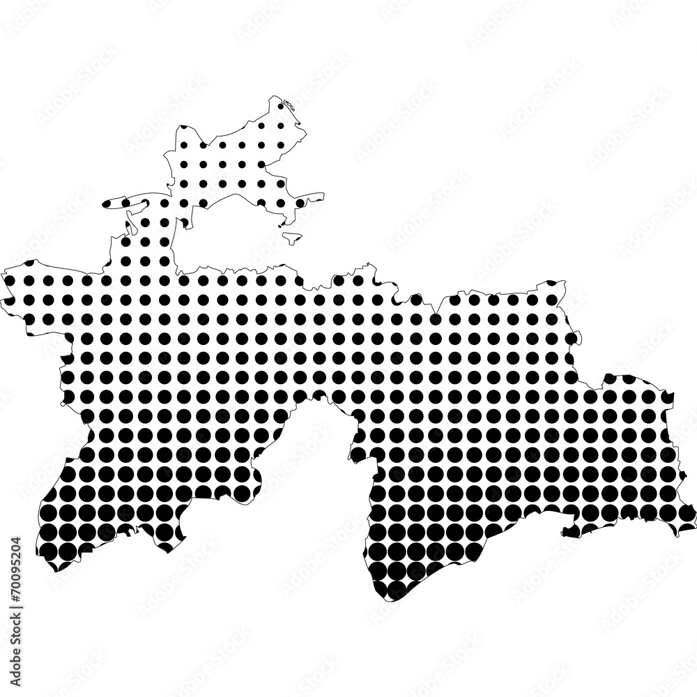 Fototapeta premium Illustration of map with halftone dots - Tajikistan.