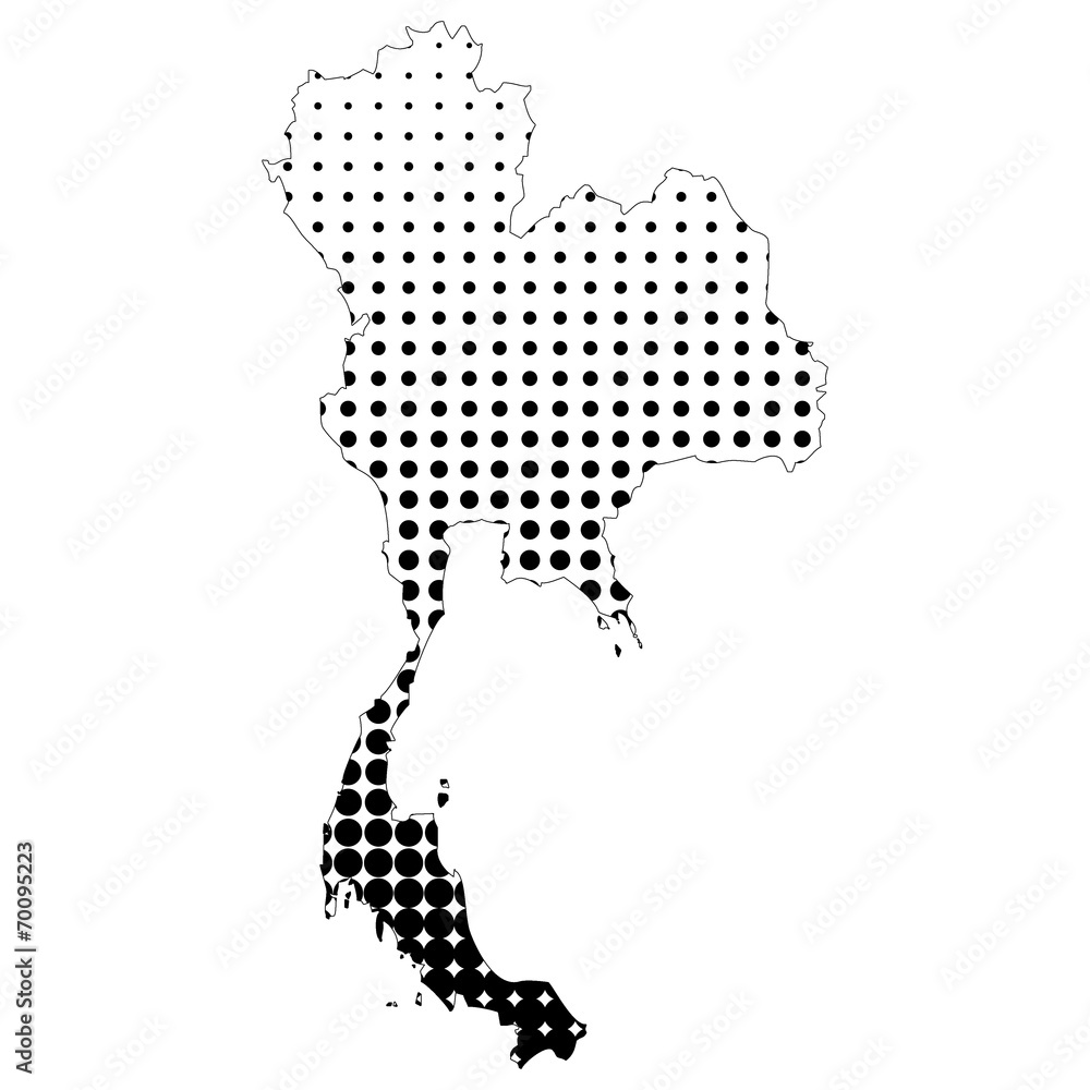 Illustration of map with halftone dots - Thailand.