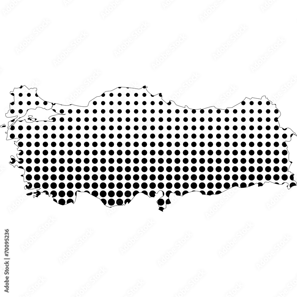 Fototapeta premium Illustration of map with halftone dots - Turkey.