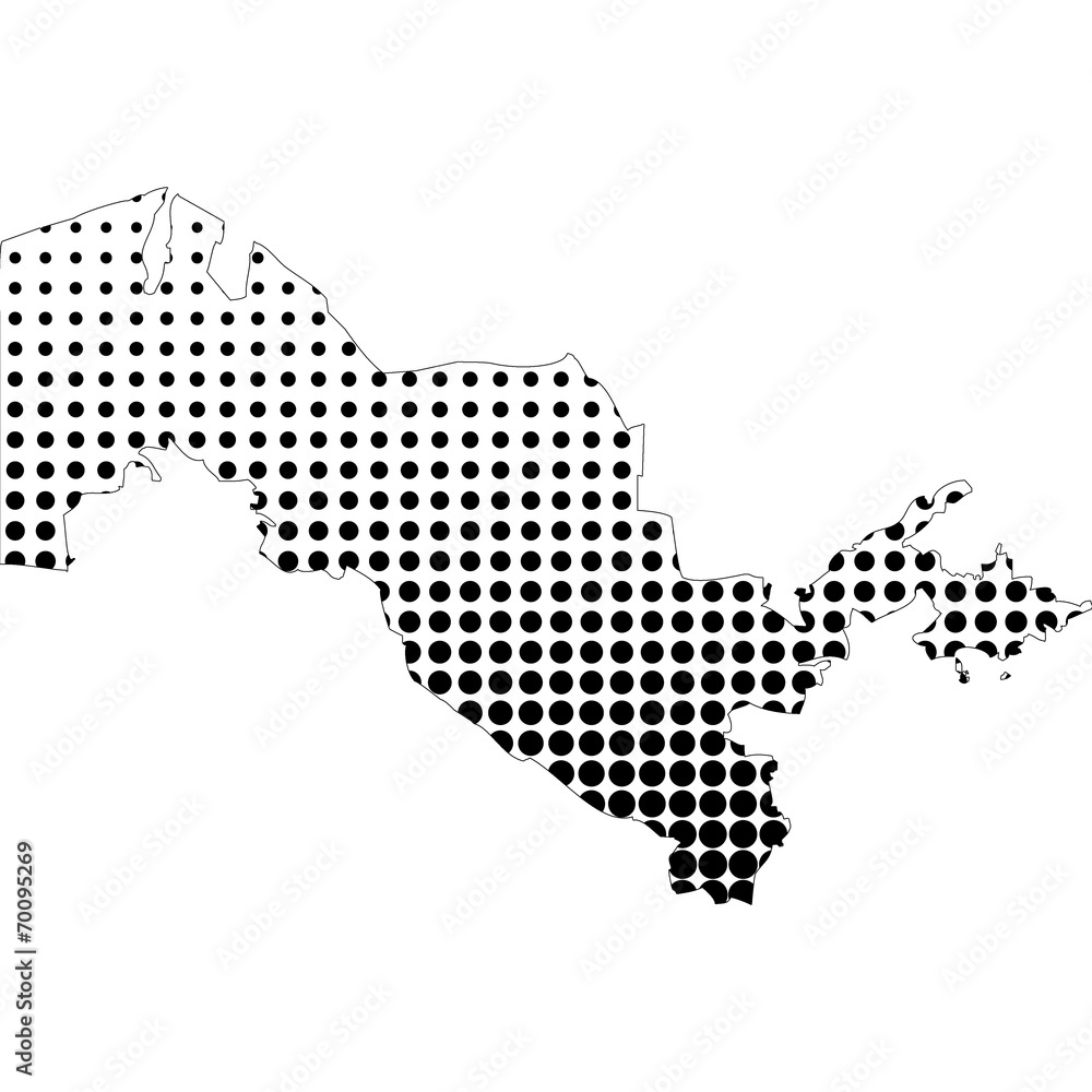 Illustration of map with halftone dots - Uzbekistan.