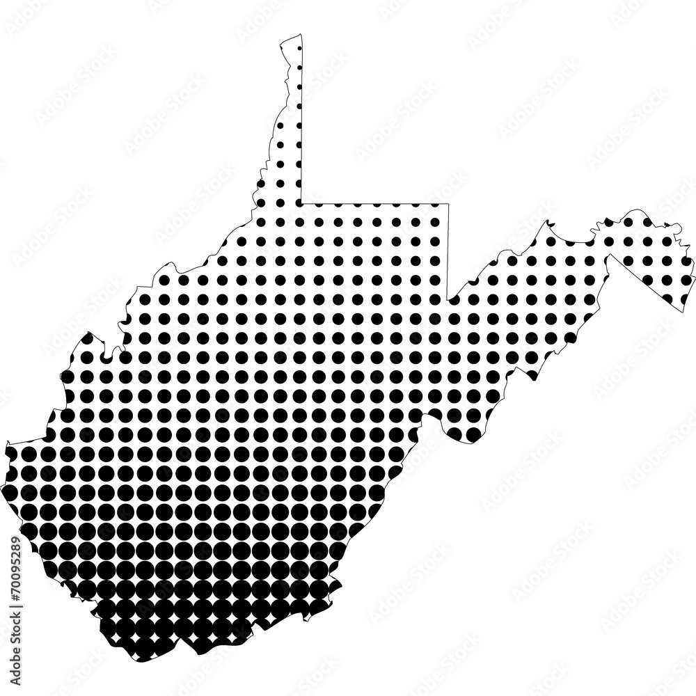 Illustration of map with halftone dots - West Virginia.