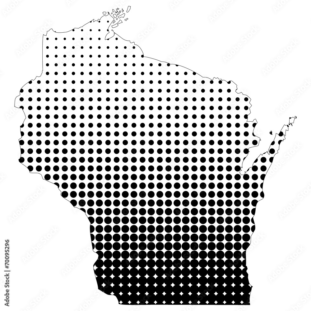 Fototapeta premium Illustration of map with halftone dots - Wisconsin.