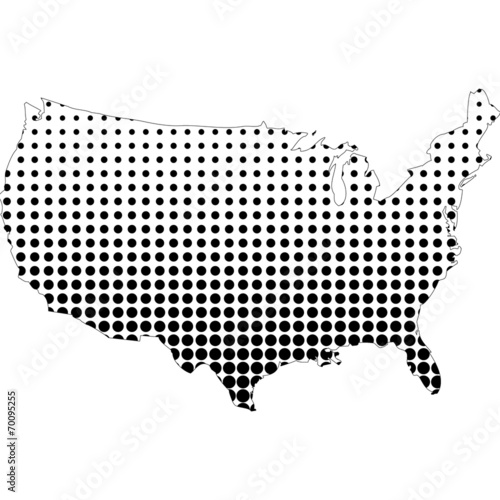 Illustration of map with halftone dots - United States.