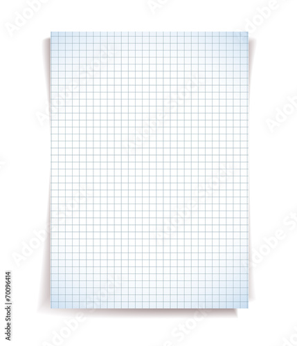 White squared notebook paper on white background