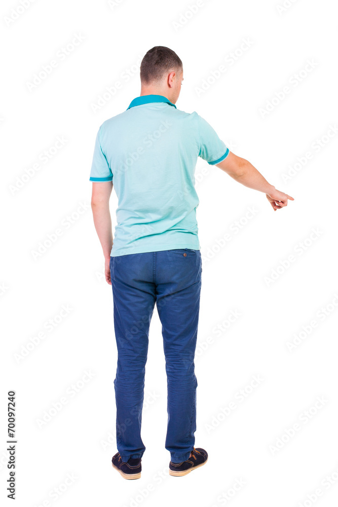 Back view of pointing young men in shirt and jeans. Back view of pointing young men in shirt and jeans.