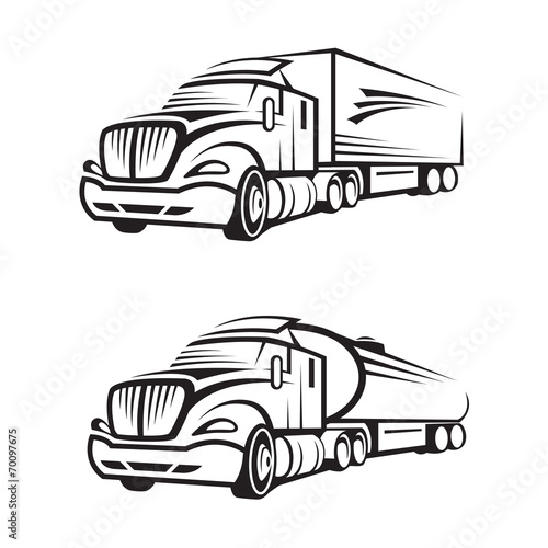 monochrome set of a truck with trailer and tank truck