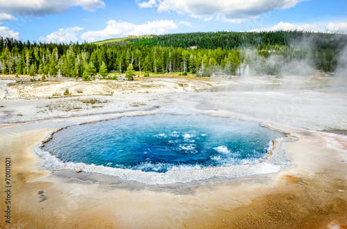 Landscape view of Crested pool in Yellowstone NP