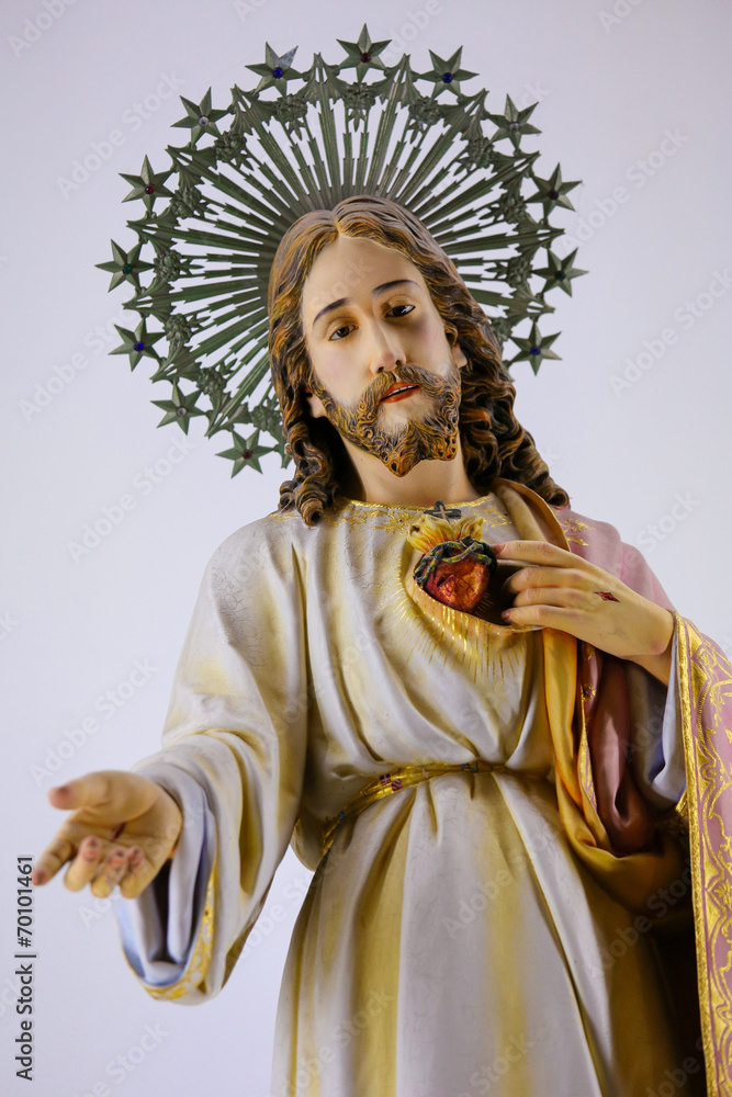 Jesus Christ and the Sacred Heart - Statue in Guimaraes - obrazy, fototapety, plakaty 