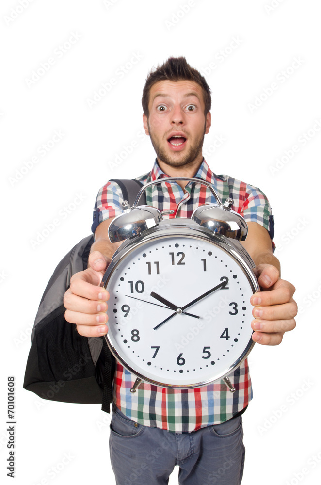 Student missing his deadlines isolated on white Student missing his deadlines isolated on white