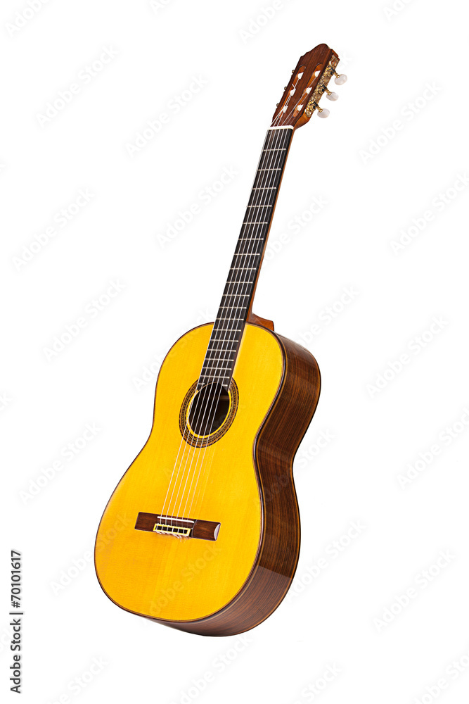 Classical guitar on a white background