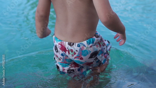 Happy boy swimming and playing in the pool, slow motion 240fps photo