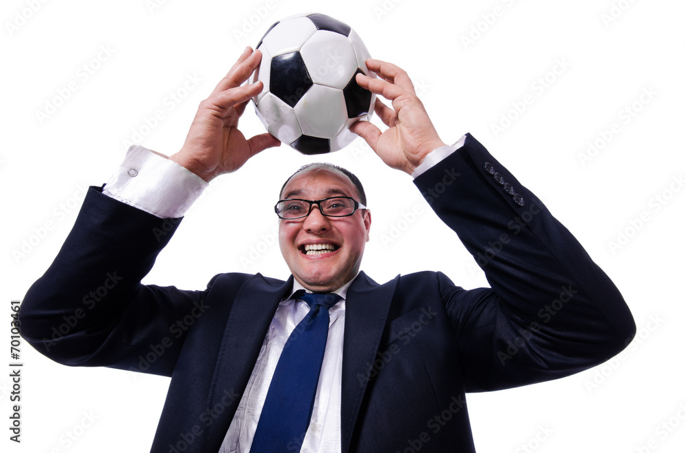Funny man with football isolated on white Funny man with football isolated on white