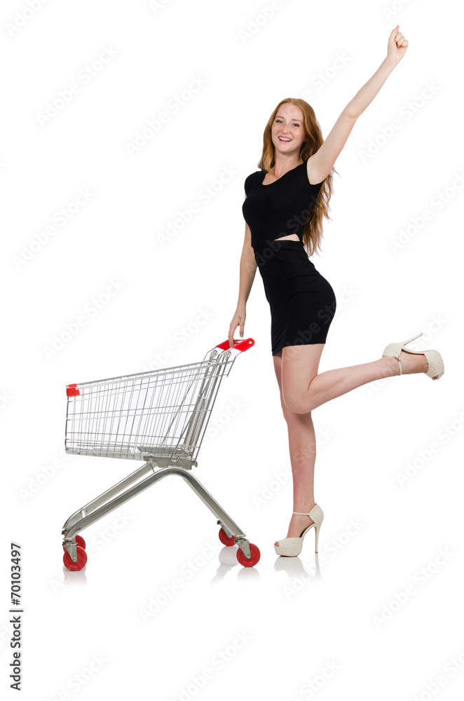 Woman after shopping in the supermarket isolated on white Woman after shopping in the supermarket isolated on white