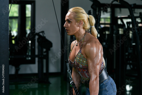 Woman Bodybuilder Doing Exercise For Triceps