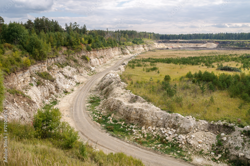 Technological road to the quarry for the extraction of gypsum in