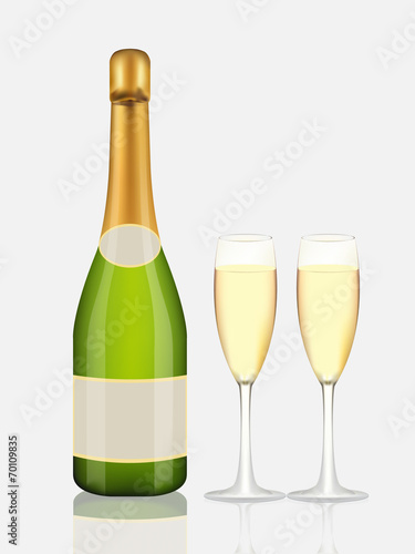 Wallpaper Mural Champagne bottle and champagne glass on white Torontodigital.ca