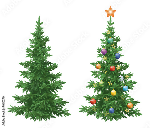 Fotografia Christmas spruce fir trees with ornaments