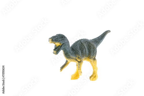 Plastic dinosaur isolated on white background  Velociraptor