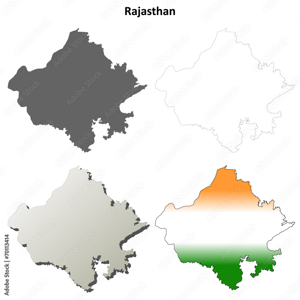 Rajasthan blank detailed outline map set