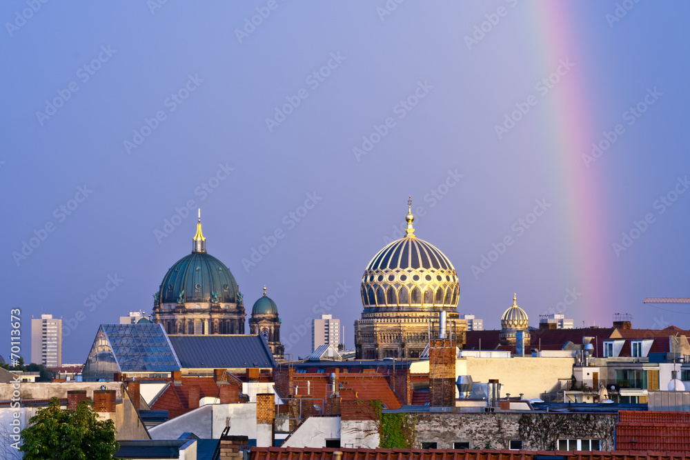Fototapeta premium Berlin cathedral and new synagogue domes in Berlin, Germany